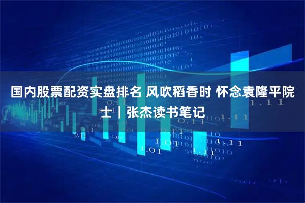 国内股票配资实盘排名 风吹稻香时 怀念袁隆平院士｜张杰读书笔记